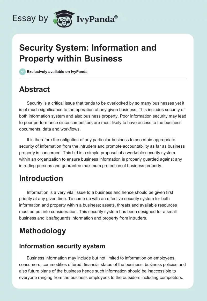 Security System: Information and Property within Business. Page 1