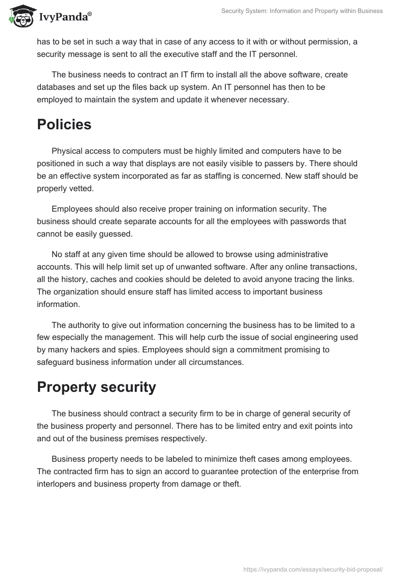 Security System: Information and Property within Business. Page 3