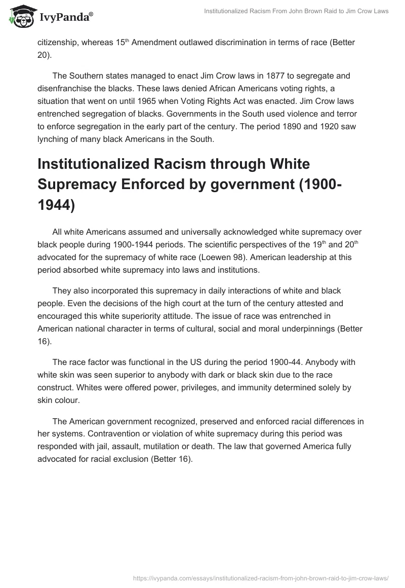 Institutionalized Racism From John Brown Raid to Jim Crow Laws. Page 2
