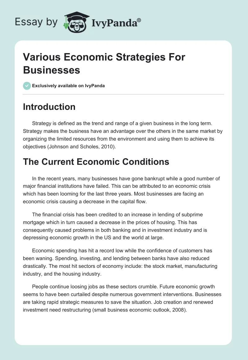 Various Economic Strategies For Businesses. Page 1