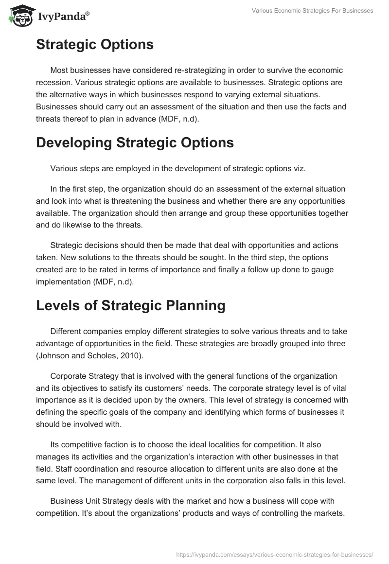 Various Economic Strategies For Businesses. Page 2