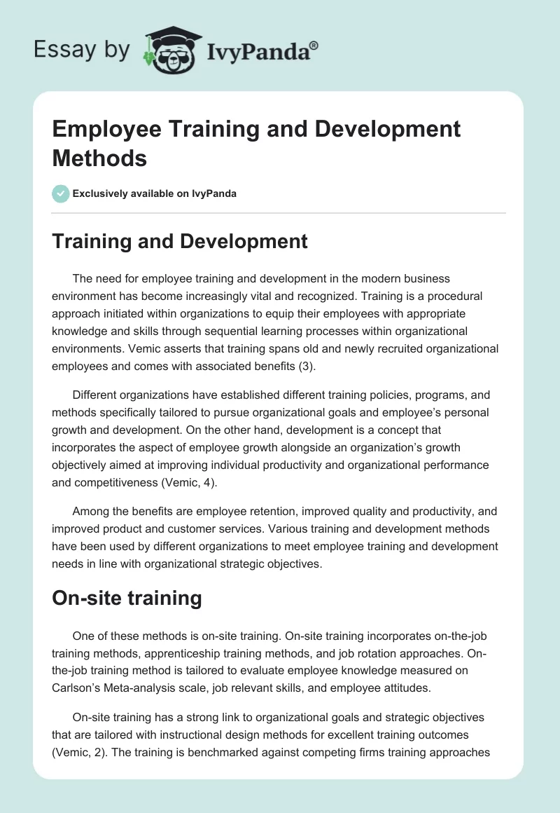 Employee Training and Development Methods. Page 1