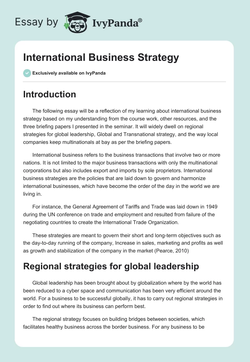 International Business Strategy. Page 1