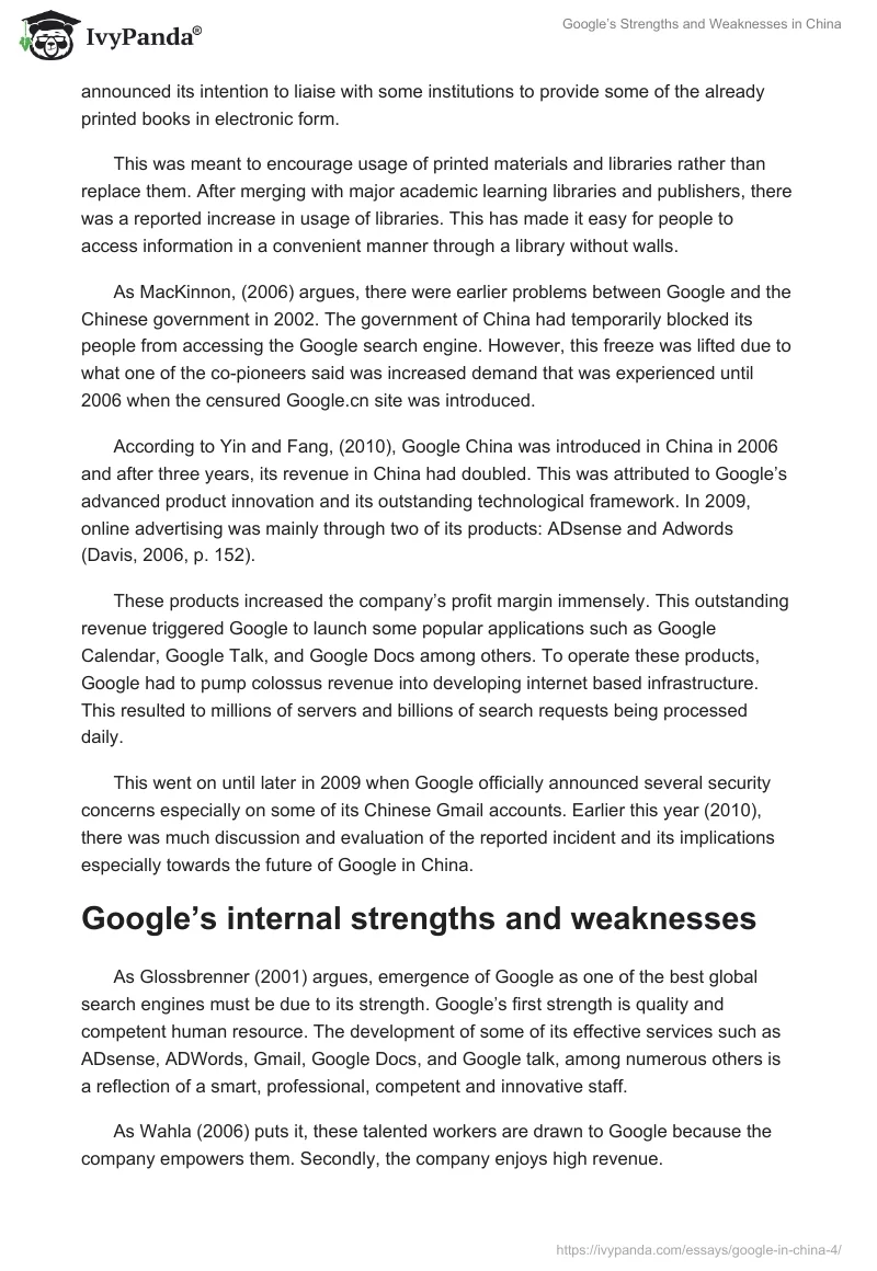 Google’s Strengths and Weaknesses in China. Page 2
