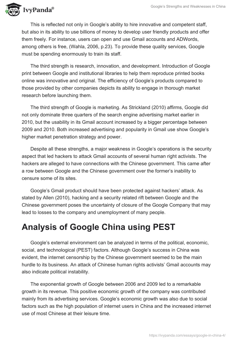 Google’s Strengths and Weaknesses in China. Page 3