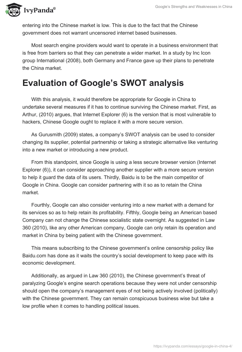 Google’s Strengths and Weaknesses in China. Page 5