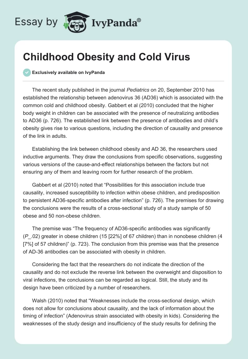 Childhood Obesity and Cold Virus. Page 1