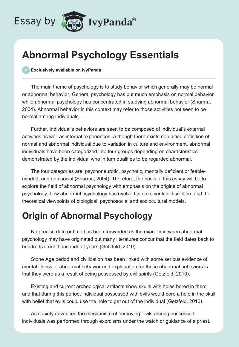 Abnormal Psychology Essentials. Page 1