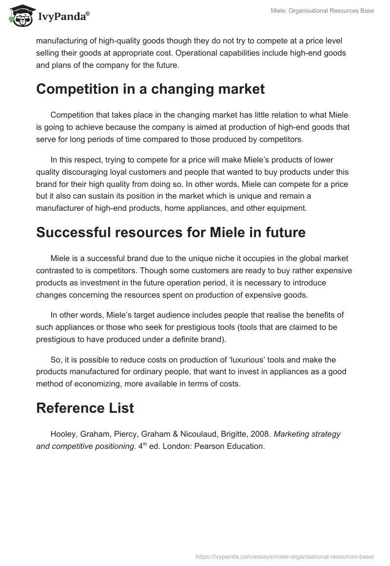 Miele: Organisational Resources Base. Page 2