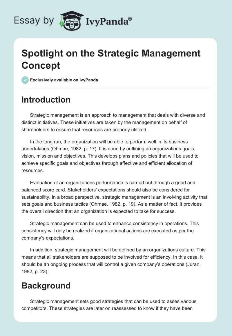 Spotlight on the Strategic Management Concept. Page 1