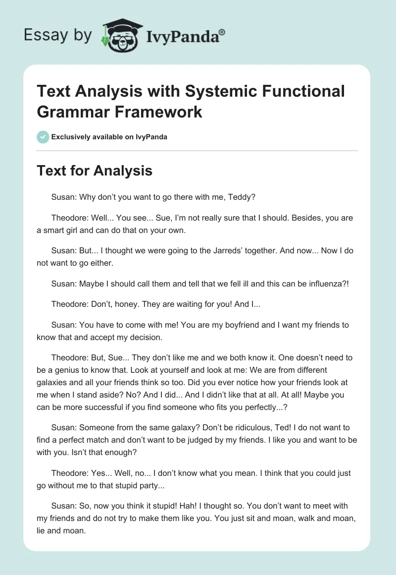 Text Analysis with Systemic Functional Grammar Framework. Page 1