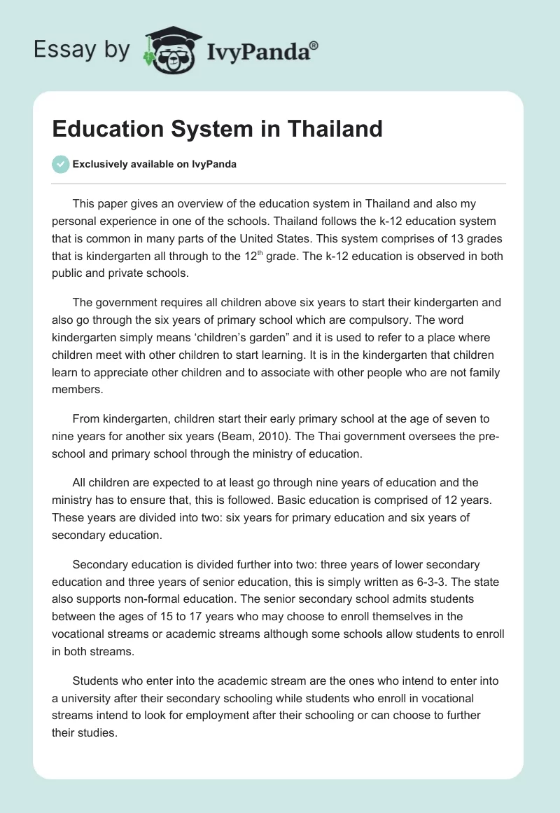 Education System in Thailand. Page 1