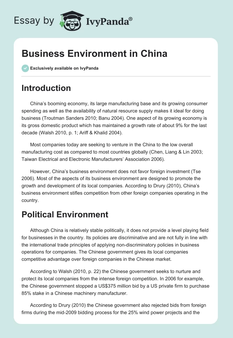 Business Environment in China. Page 1