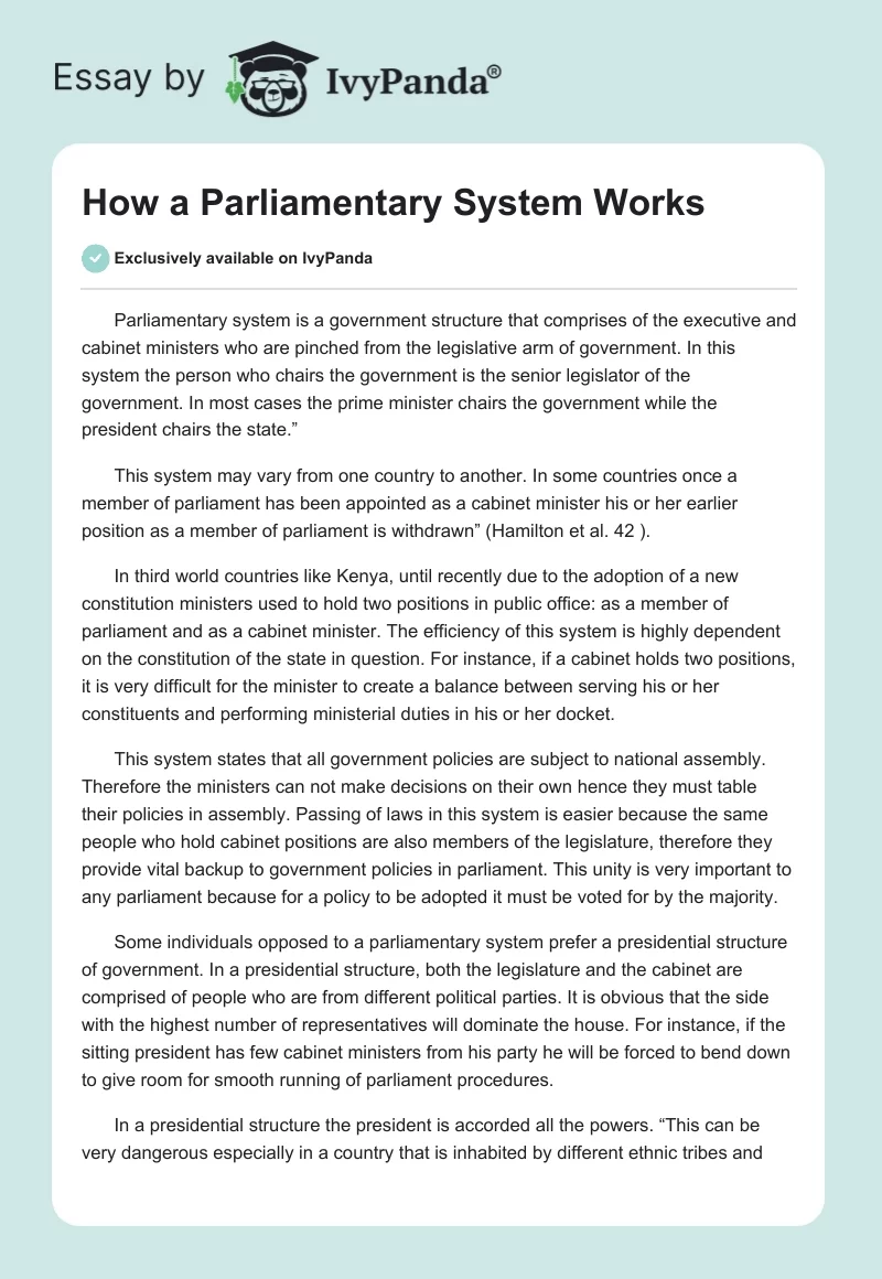 How a Parliamentary System Works. Page 1