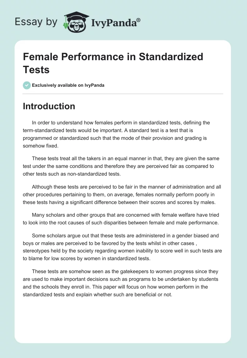 Female Performance in Standardized Tests. Page 1
