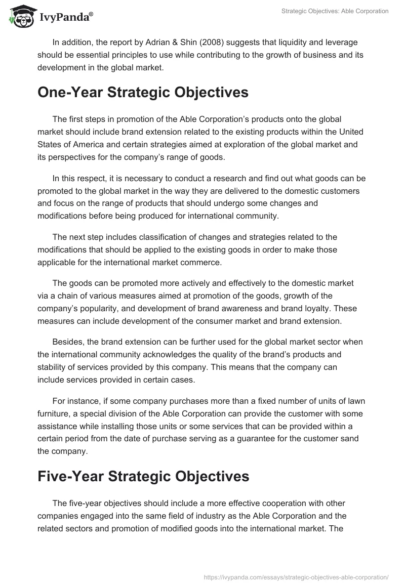 Strategic Objectives: Able Corporation. Page 2