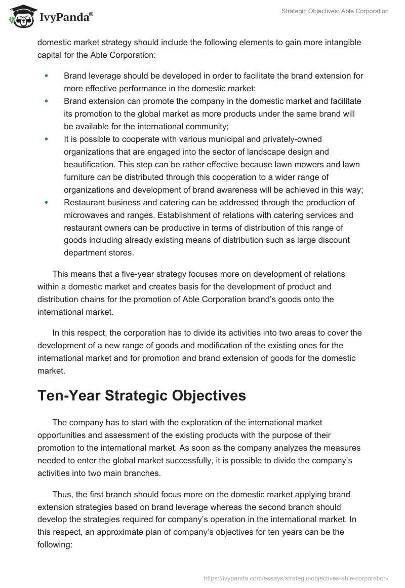 Strategic Objectives: Able Corporation. Page 3