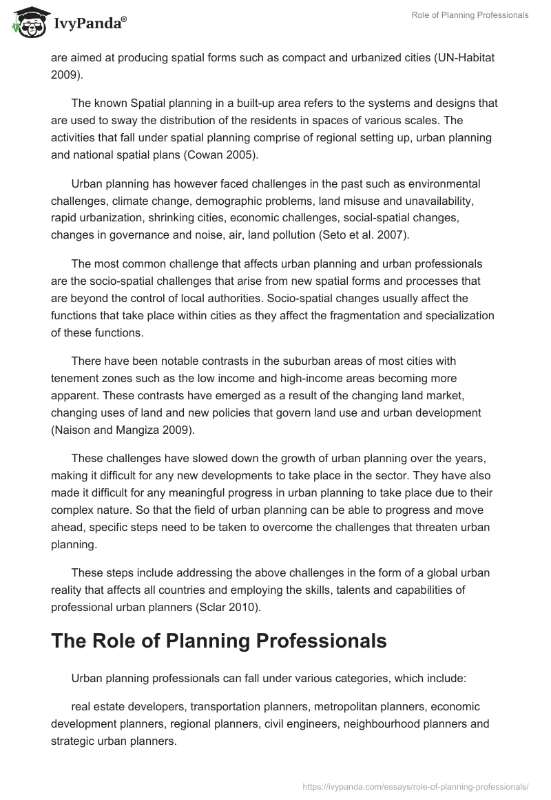Role of Planning Professionals. Page 2