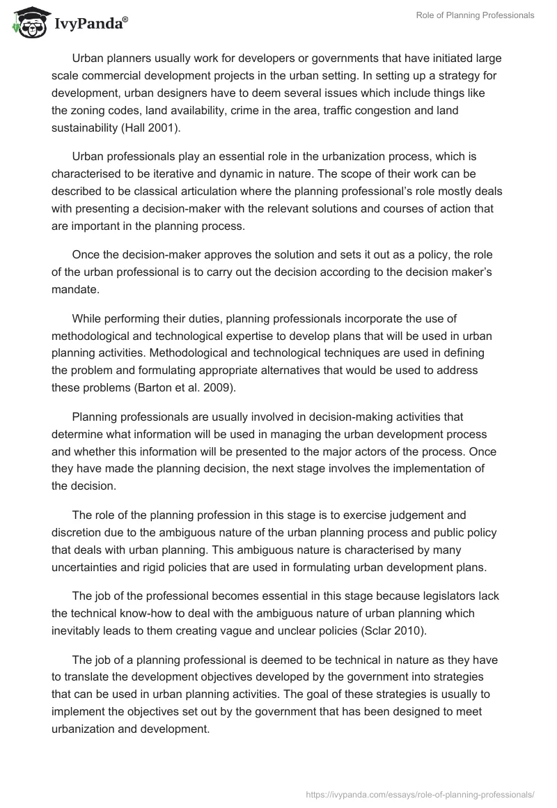 Role of Planning Professionals. Page 3