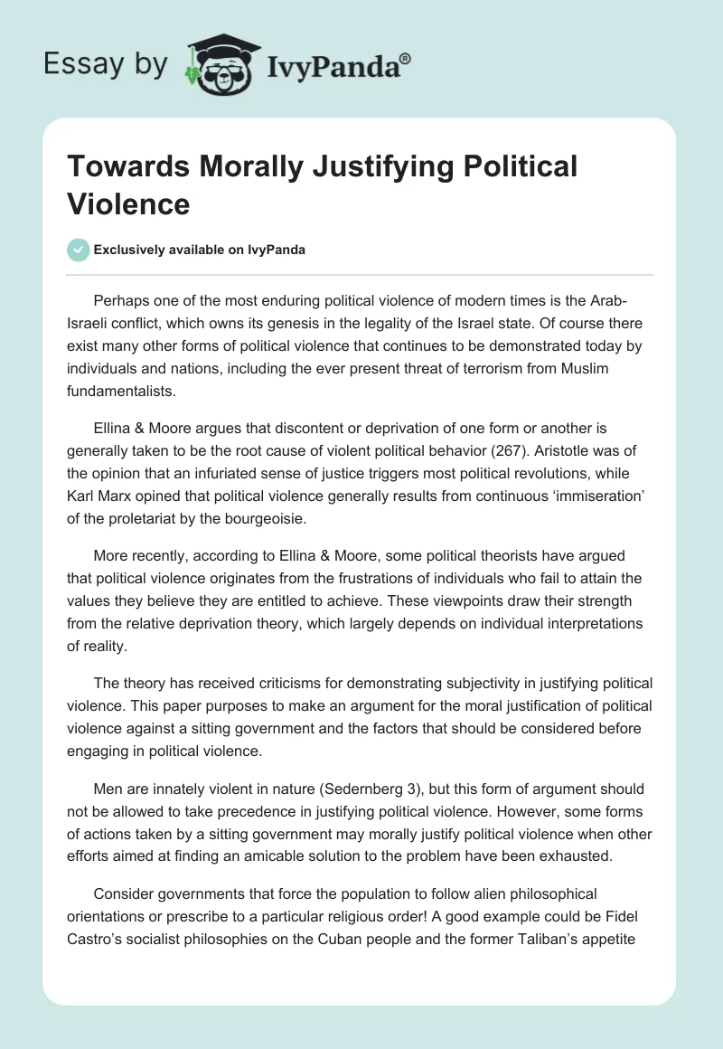Towards Morally Justifying Political Violence. Page 1