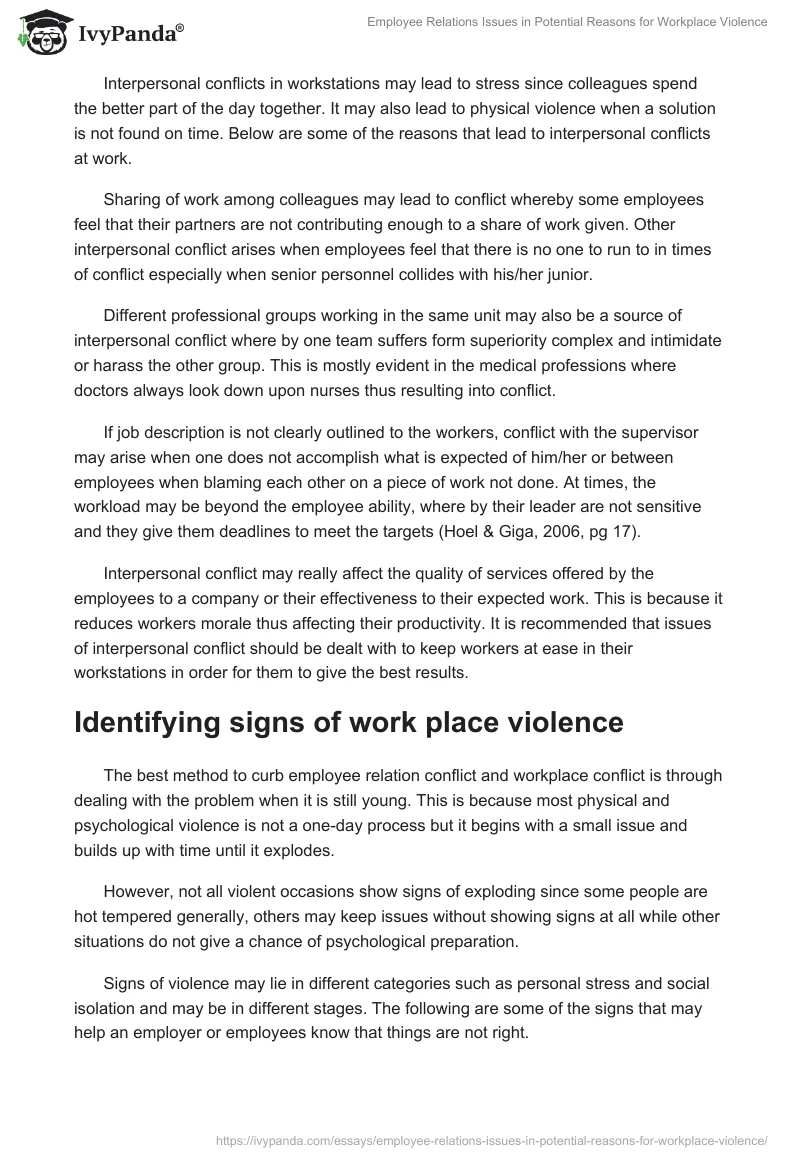 Employee Relations Issues in Potential Reasons for Workplace Violence. Page 2