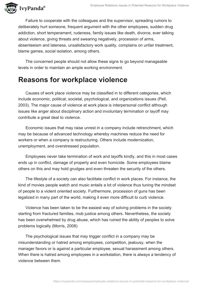 Employee Relations Issues in Potential Reasons for Workplace Violence. Page 3