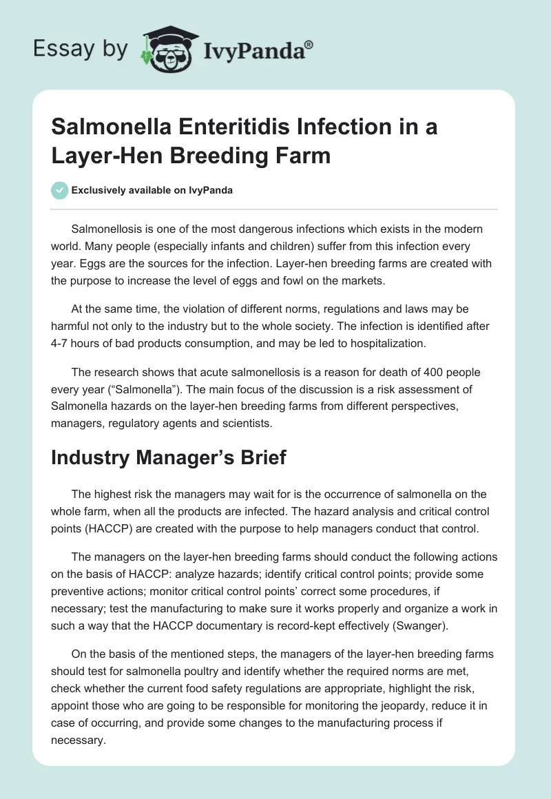 Salmonella Enteritidis Infection in a Layer-Hen Breeding Farm. Page 1