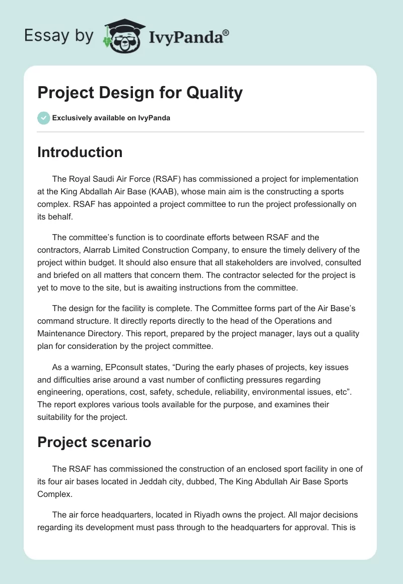 Project Design for Quality. Page 1