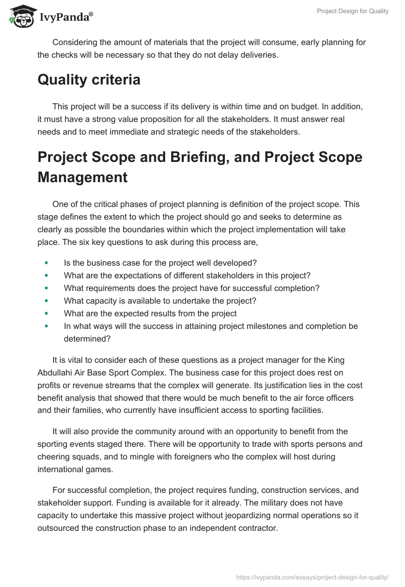 Project Design for Quality. Page 4