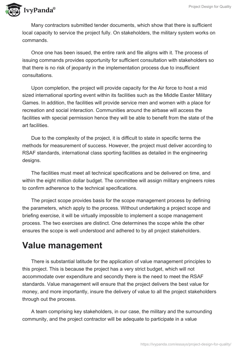 Project Design for Quality. Page 5