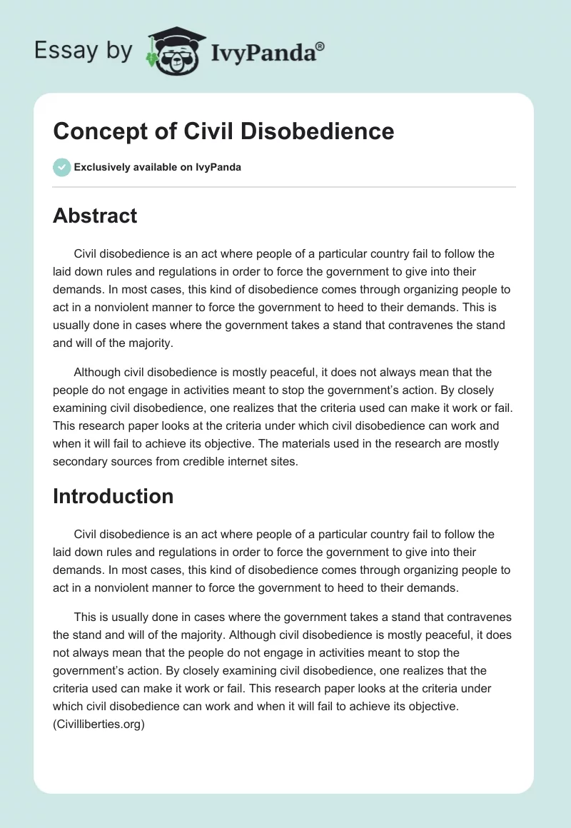 Concept of Civil Disobedience. Page 1