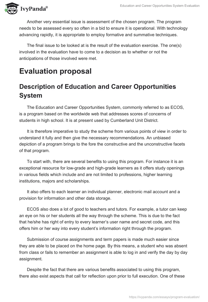 Education and Career Opportunities System Evaluation. Page 2