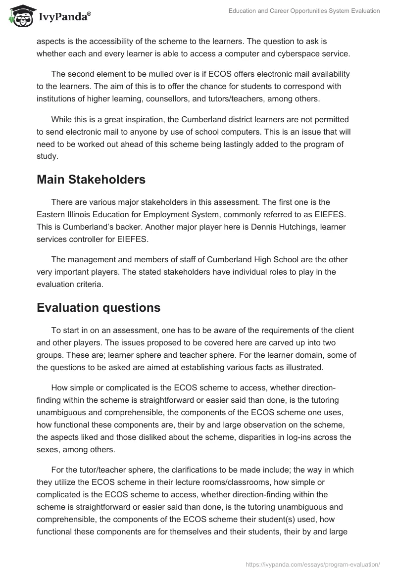 Education and Career Opportunities System Evaluation. Page 3