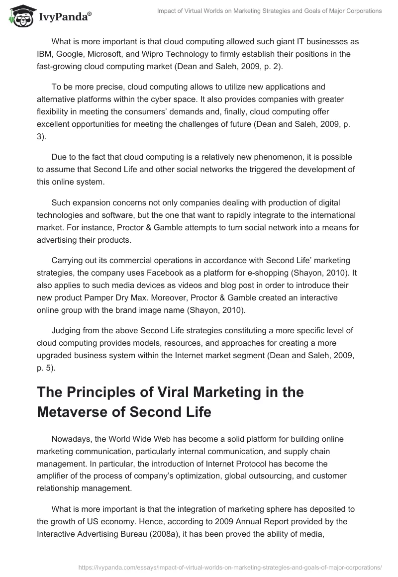 Impact of Virtual Worlds on Marketing Strategies and Goals of Major Corporations. Page 5