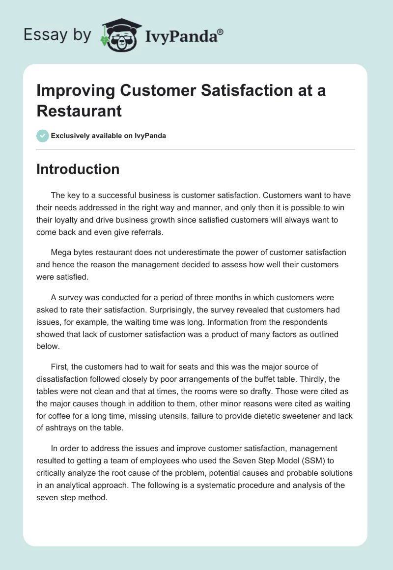 Improving Customer Satisfaction at a Restaurant. Page 1