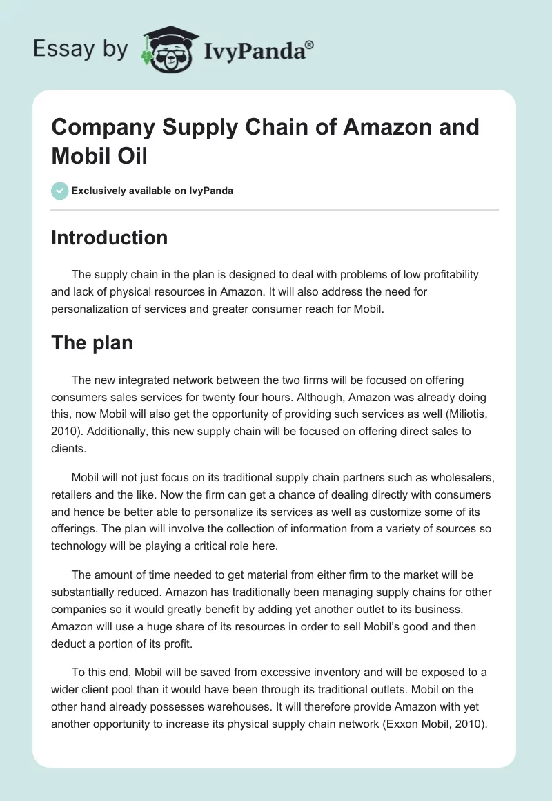 Company Supply Chain of Amazon and Mobil Oil. Page 1