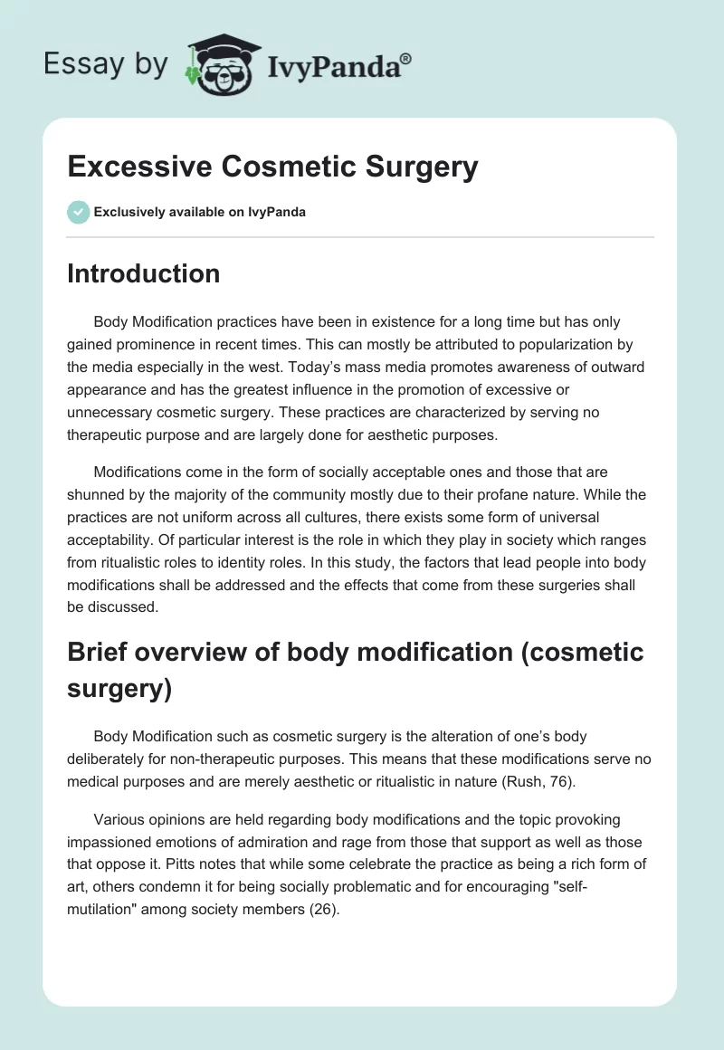 Excessive Cosmetic Surgery. Page 1