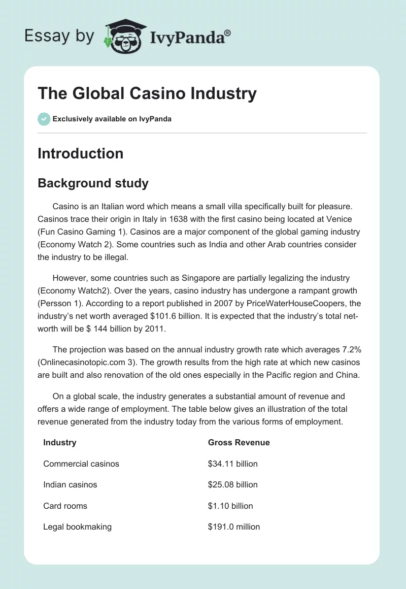 The Global Casino Industry. Page 1