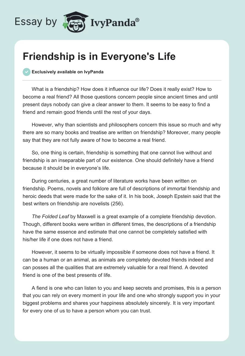 Friendship is in Everyone's Life. Page 1