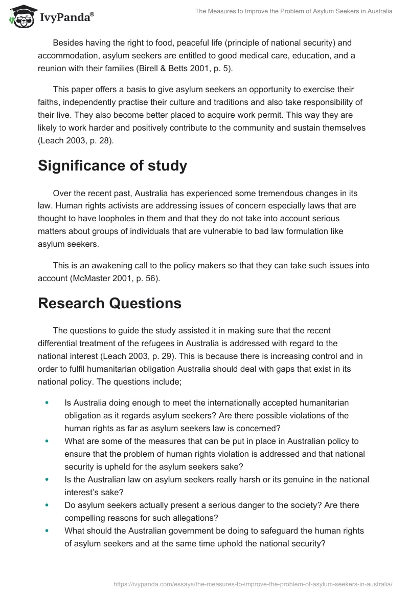 The Measures to Improve the Problem of Asylum Seekers in Australia. Page 3