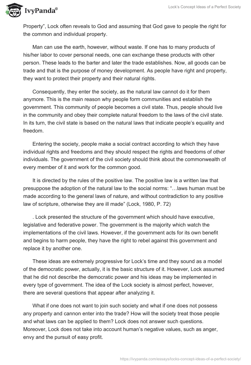 Lock’s Concept Ideas of a Perfect Society. Page 3