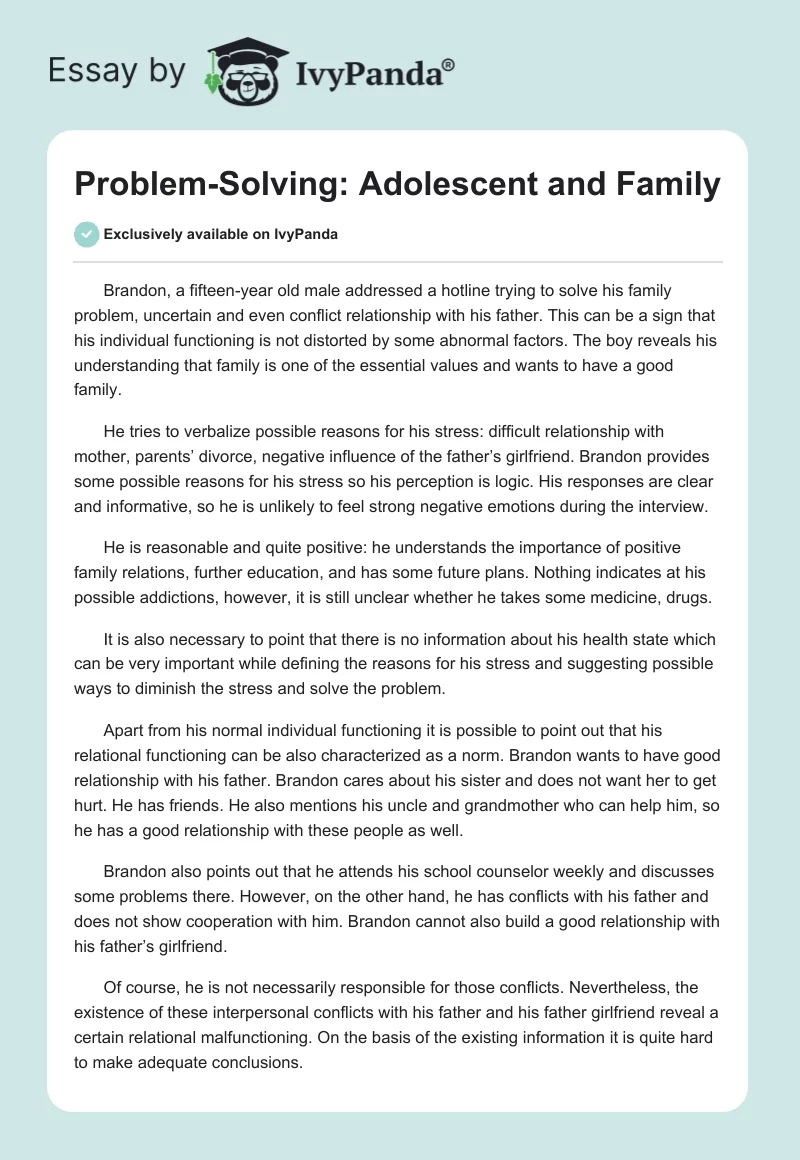 Problem-Solving: Adolescent and Family. Page 1