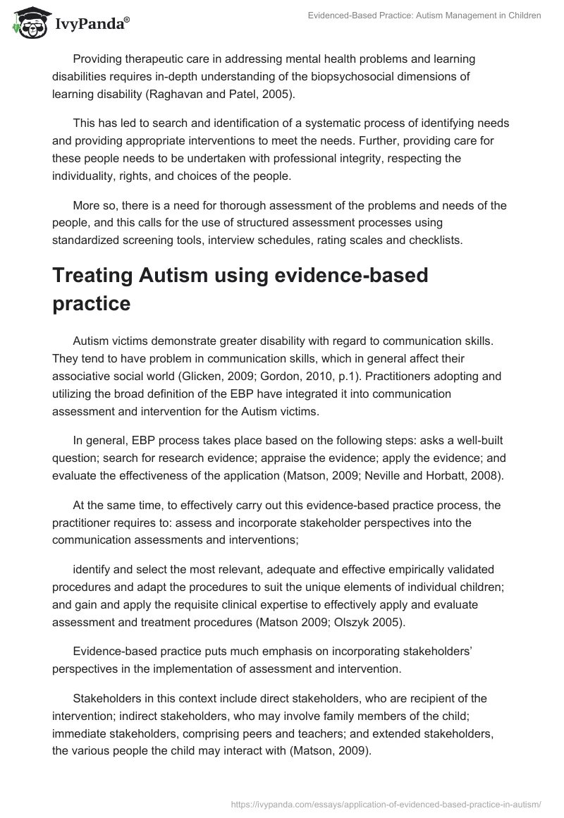 Evidenced-Based Practice: Autism Management in Children. Page 3