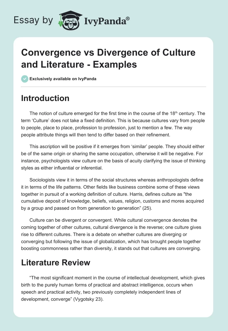 Convergence vs. Divergence of Culture and Literature - Examples. Page 1