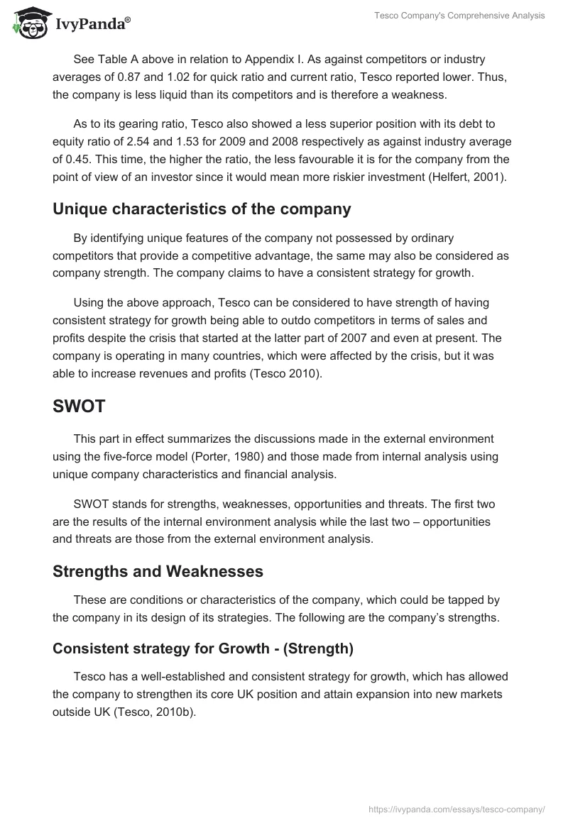 Tesco Company's Comprehensive Analysis. Page 4
