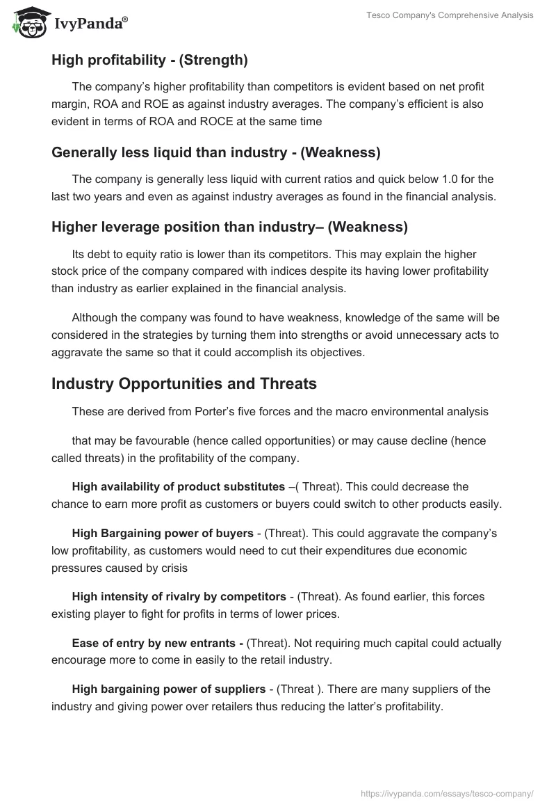 Tesco Company's Comprehensive Analysis. Page 5