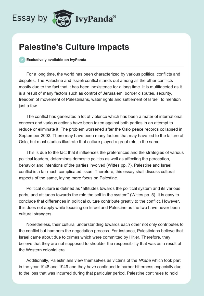 Palestine's Culture Impacts. Page 1