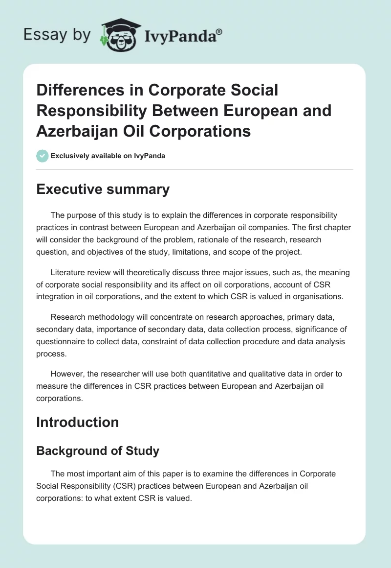 Differences in Corporate Social Responsibility Between European and Azerbaijan Oil Corporations. Page 1