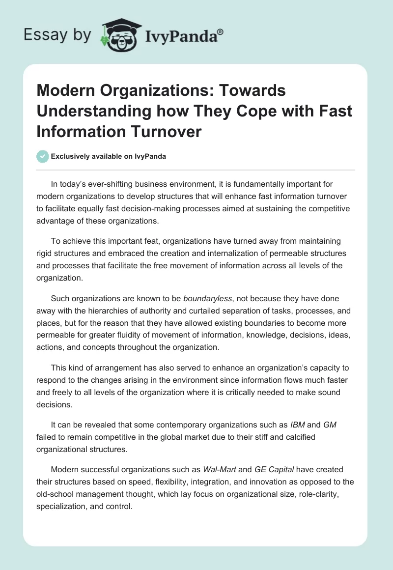 Modern Organizations: Towards Understanding how They Cope with Fast Information Turnover. Page 1