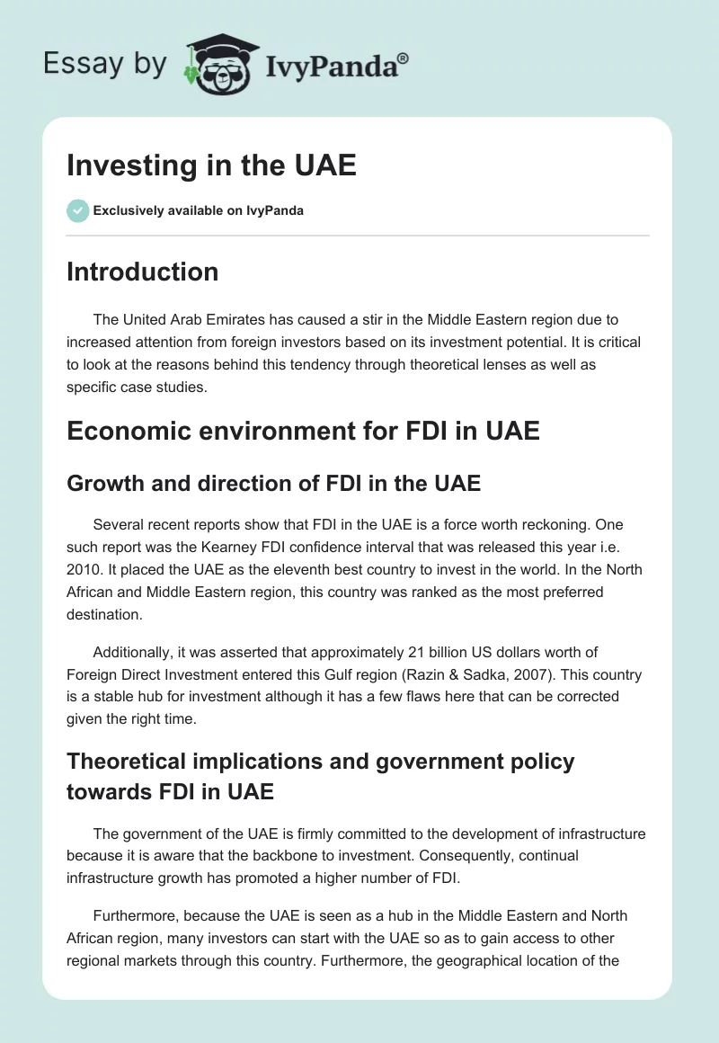 Investing in the UAE. Page 1